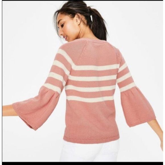 Boden Arianna Bell Sleeve pink&white Sweater sz Small - Picture 2 of 6